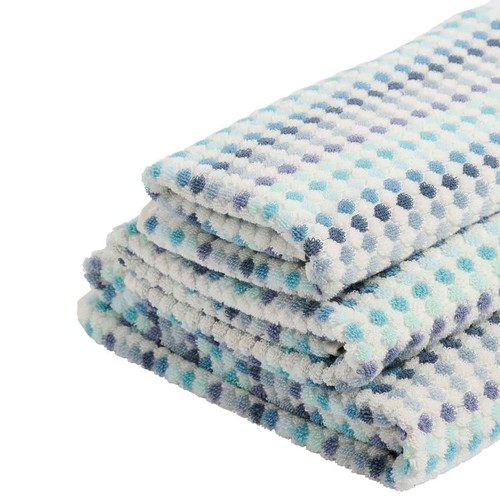 M&S Pure Cotton Spotty Striped Towel, Bath Towel, Blue