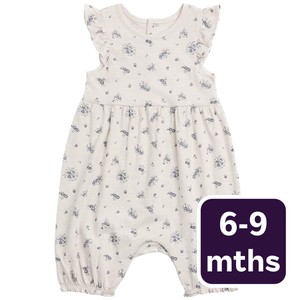 Cotton Floral Romper, 6-9 Months, Cream