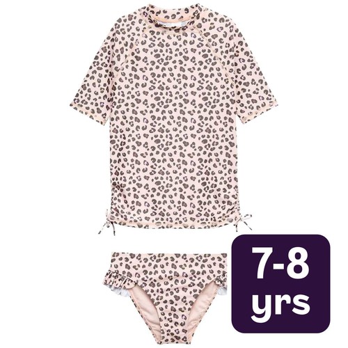M&S Leopard Bikini with Rash Vest, 7-8 Years, Multi