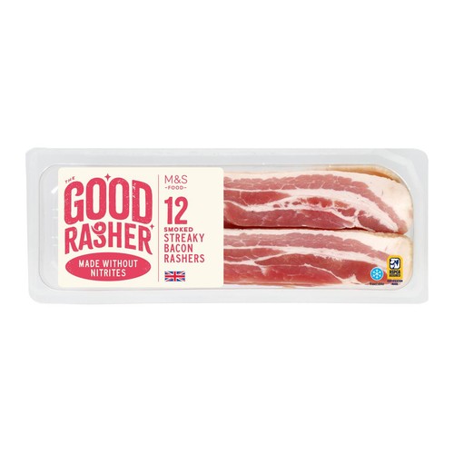 M&S Good Rasher British 12 Smoked Streaky Rashers made without Nitrates