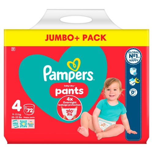 Pampers Baby-Dry Nappy Pants, Size 4 (9-15kg) Jumbo+ Pack