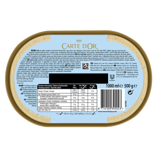 Carte D'Or Madagascan Vanilla Light Ice Cream Tub