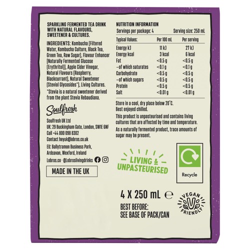 Lo Bros Kombucha Raspberry & Blackcurrant Low Sugar Multipack