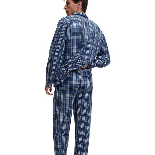 M&S Mens Pure Cotton Checked Pyjama Set, S, Blue