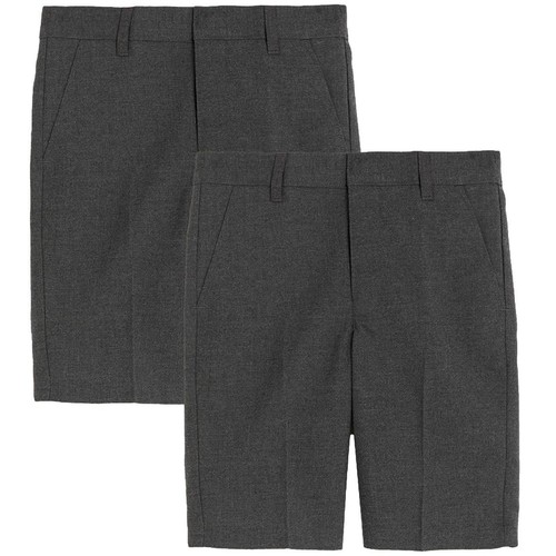 M&S Boys Slim Leg School Shorts, 2 Pack, 13-14 Years, Grey