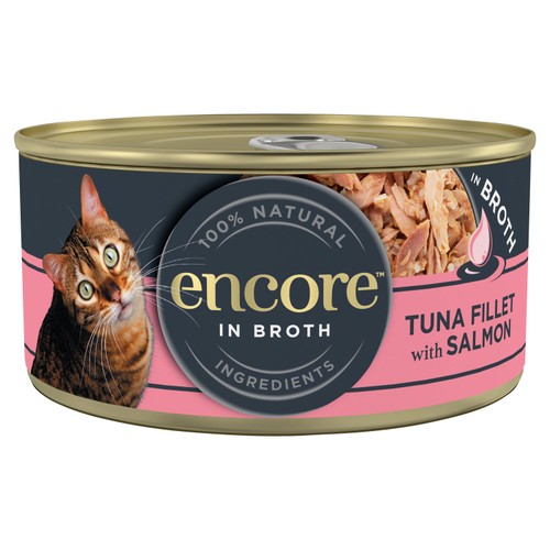 Encore Natural Wet Cat Food Tin Tuna Fillet with Salmon in Broth