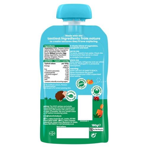 Heinz Spaghetti Bolognese Baby Food Pouch 10+ Months