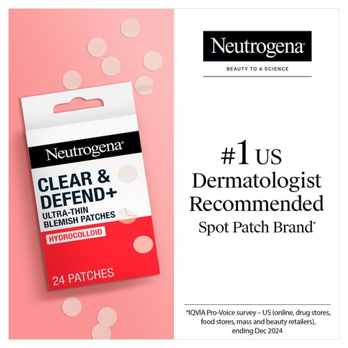 Neutrogena Clear & Defend + Ultra-Thin Blemish Patches, 24 Patches