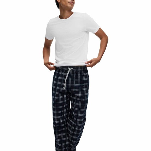 M&S Mens Pure Cotton Checked Pyjama Bottoms, M, Navy