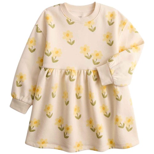 M&S Girls Flower Print Sweatshirt Dress, 5-6 Years, Ecru