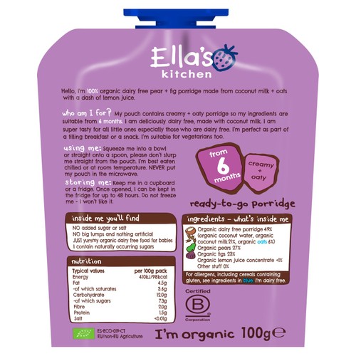 Ella's Kitchen Dairy Free Pear and Fig Porridge Baby Food Pouch 6+ Months