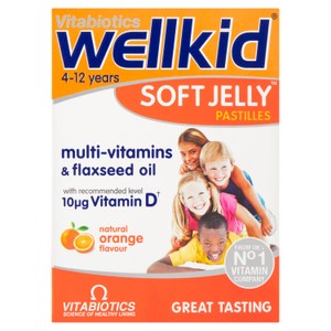 Vitabiotics Wellkid Multivitamins & Flaxseed Oil Orange Jelly Pastilles 