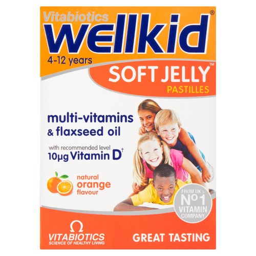Vitabiotics Wellkid Multivitamins & Flaxseed Oil Orange Jelly Pastilles 