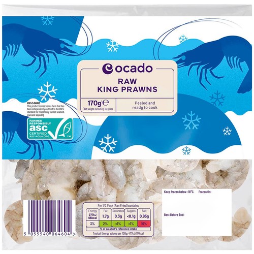 Ocado ASC Frozen Raw King Prawns