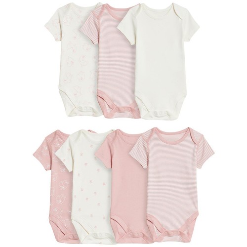 M&S 7P Bodysuits, NB, Pink Mix