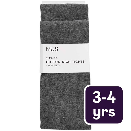M&S Girls Cotton Rich School Tights, 3-4 Years, Grey