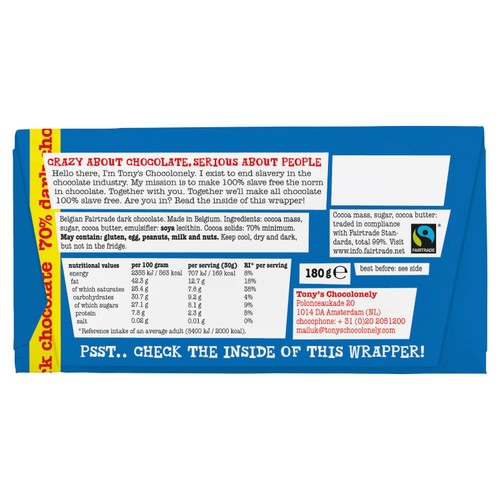 Tony's Chocolonely Dark Chocolate 70%