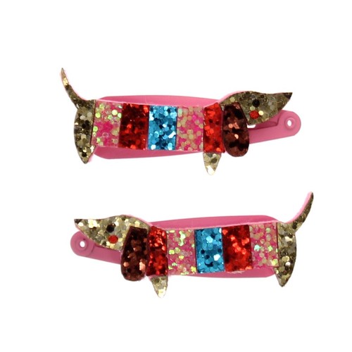 Rex London Glitter Hair Clips Sausage Dog