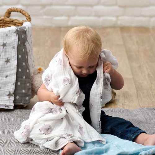 Bloomsbury Mill Organic Muslin Squares, Grey/White, 6 pack