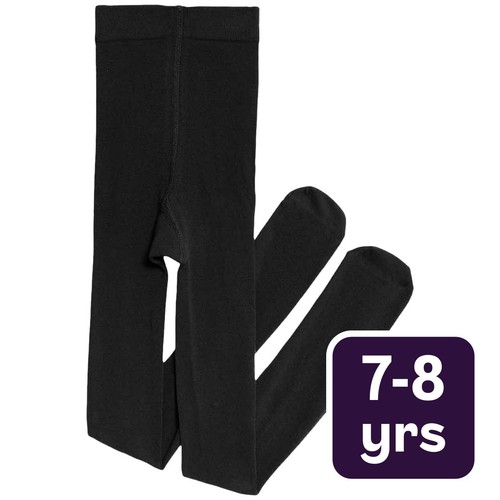 M&S Girls Cotton Rich School Tights, 7-8 Years, Black