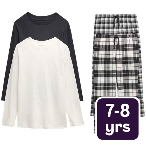 M&S Check Pyjamas, 7-8 Years, Black