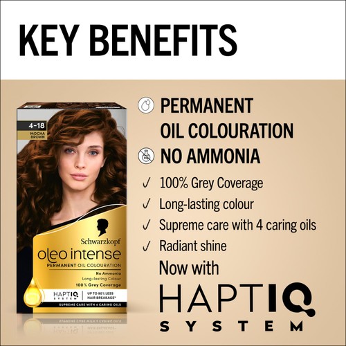 Schwarzkopf Oleo Intense Permanent Hair Colour with HAPTIQ Mocha Brown 4-18