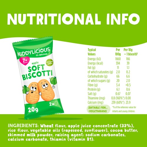 Kiddylicious Apple Soft Biscotti Baby Snacks Multi