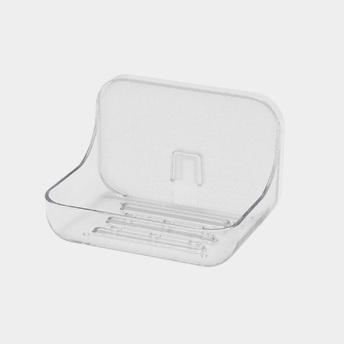 Addis Invisifix Bathroom Soap Dish Tray with Wall Mount Storage, Clear