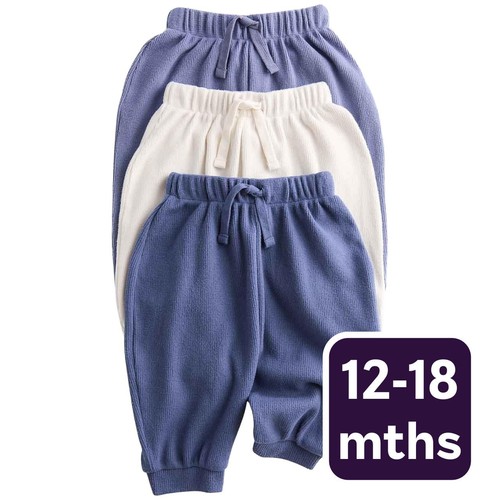 M&S Boys Brushed Waffle Joggers, 12-18 M, Blue Mix