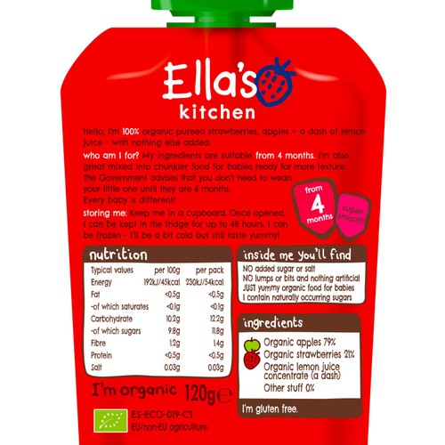 Ella's Kitchen Strawberries & Apples Baby Food Pouch 4+ Months