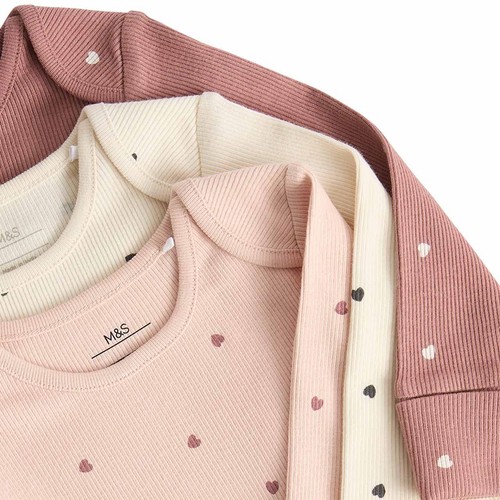 M&S Heart Long Sleeve Bodysuit, 2-3 Y, Pink Mix