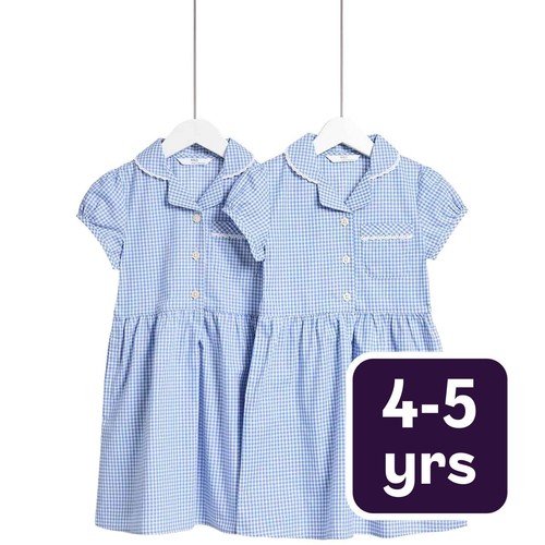 M&S Girls Cotton Rich School Dresses, 4-5 Years, Light Blue