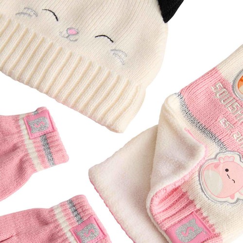 M&S Kids Squishmallows Hat Scarf Gloves, 3-6 Years, Ecru Mix