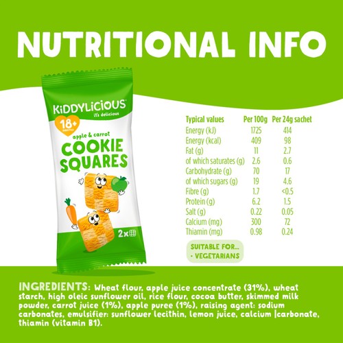 Kiddylicious Apple & Carrot Cookie Squares Baby Snacks 18m+