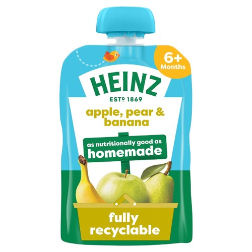 Heinz Apple, Pear Banana Fruit Puree Pouch Baby Food 6+ Months