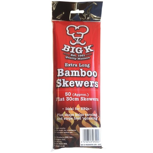 Big K Extra Long Flat Kebab Bamboo Skewers 30 cm