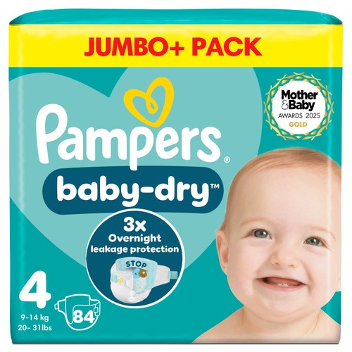 Pampers Baby-Dry Nappies, Size 4 (9-14kg) Jumbo+ Pack