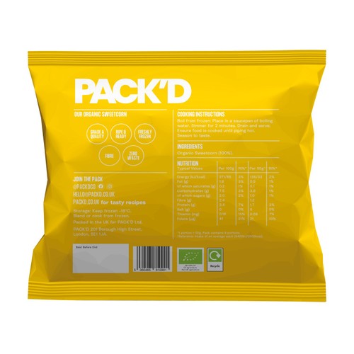 PACK'D Organic Super Sweet Sweetcorn
