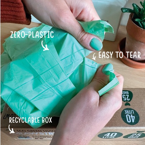 Eco Green Living Certified Compostable 40L Heavy Duty Drawstring Bin Bags