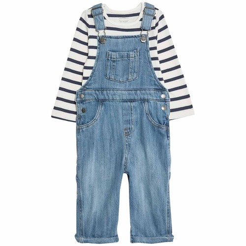M&S Denim Dungaree, 0-3 Months, Dark Denim