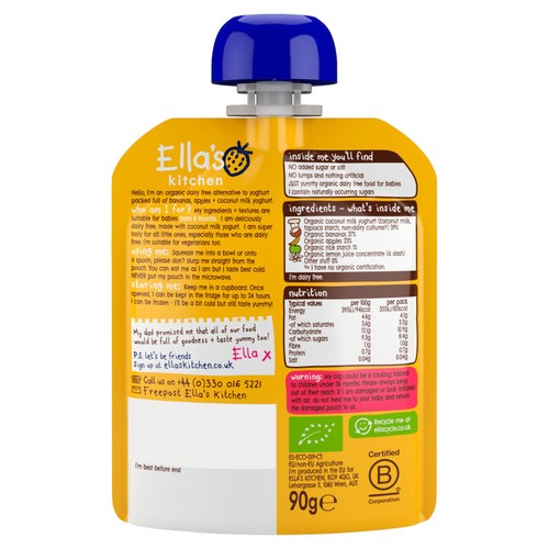 Ella's Kitchen Dairy Free Coconut Yog Banana Baby Food Pouch 6+