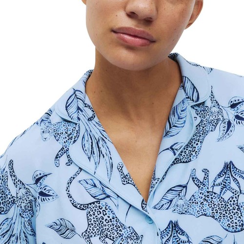 M&S Womens Soft Touch Printed Revere Pyjama Set, Extra Large, Navy Mix