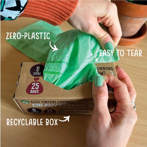 Eco Green Living Certified Compostable Small 8L Drawstring Caddy Bin Liner