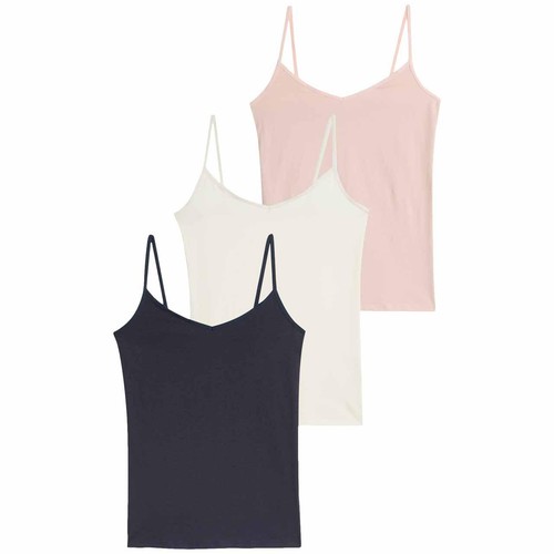 M&S Womens Cotton Rich Strappy Vests, 18, Navy