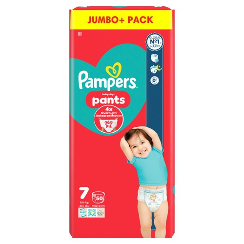 Pampers Baby-Dry Nappy Pants, Size 7 15kg+ Jumbo Pack