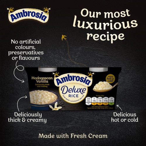 Ambrosia Deluxe Rice Pudding Madagascan Vanilla Dessert Snack Pots