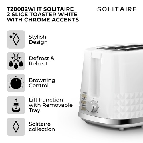 Tower Solitaire 2 Slice Toaster White