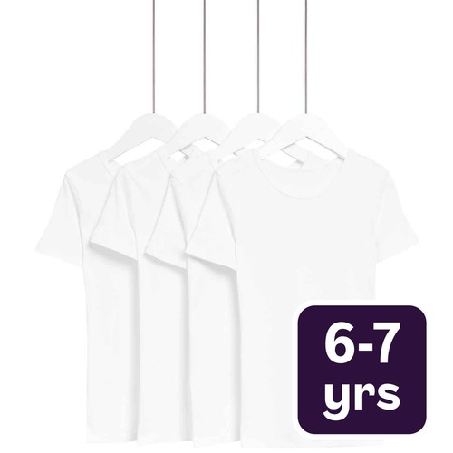 M&S Unisex Short Sleeve Cotton Vests , 6-7 Y, White