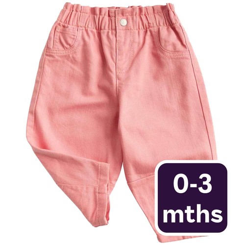 M&S Girls Cotton Rich Paperbag Jeans, 0-3 Months, Pink