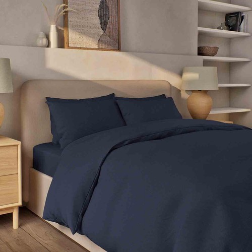 M&S Pure Brushed Cotton Bedding Set, Double, Midnight Navy